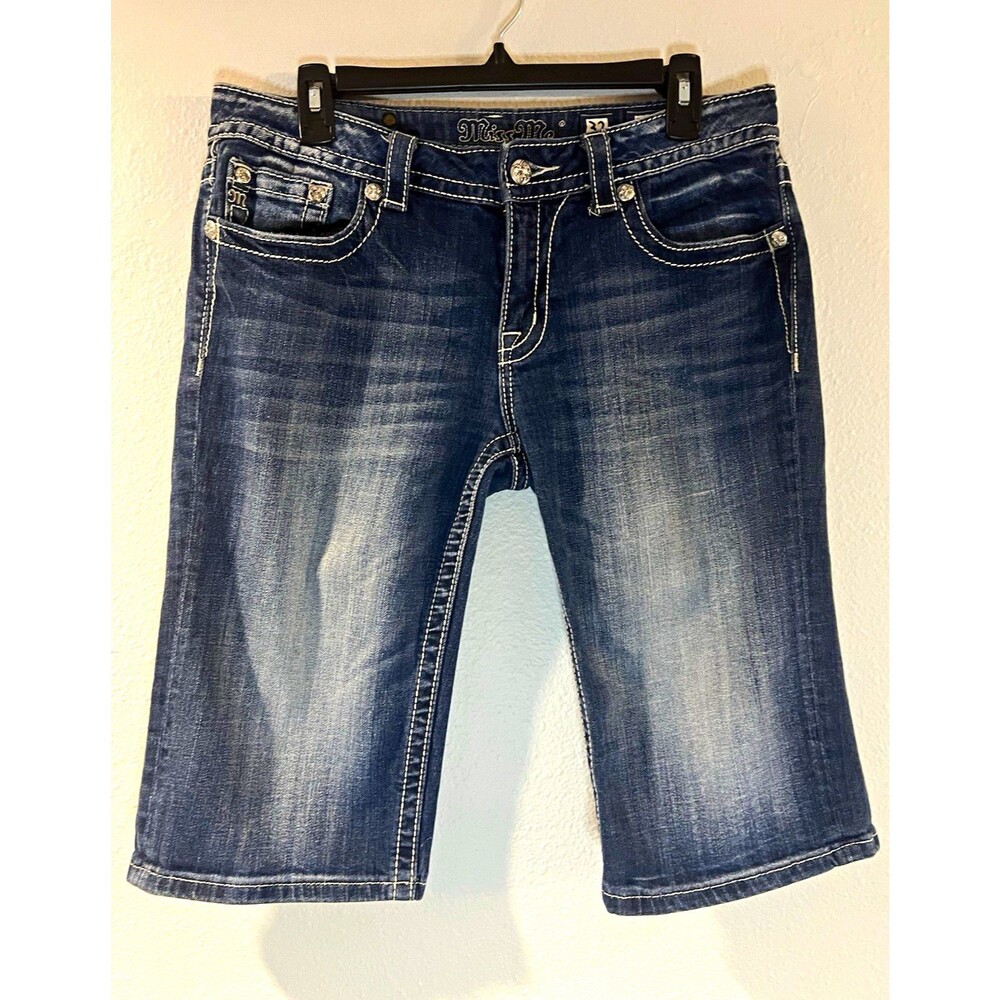 Miss Me Women’s Denim Shorts Blue Bermuda Mid Rise 13.5" Size 32